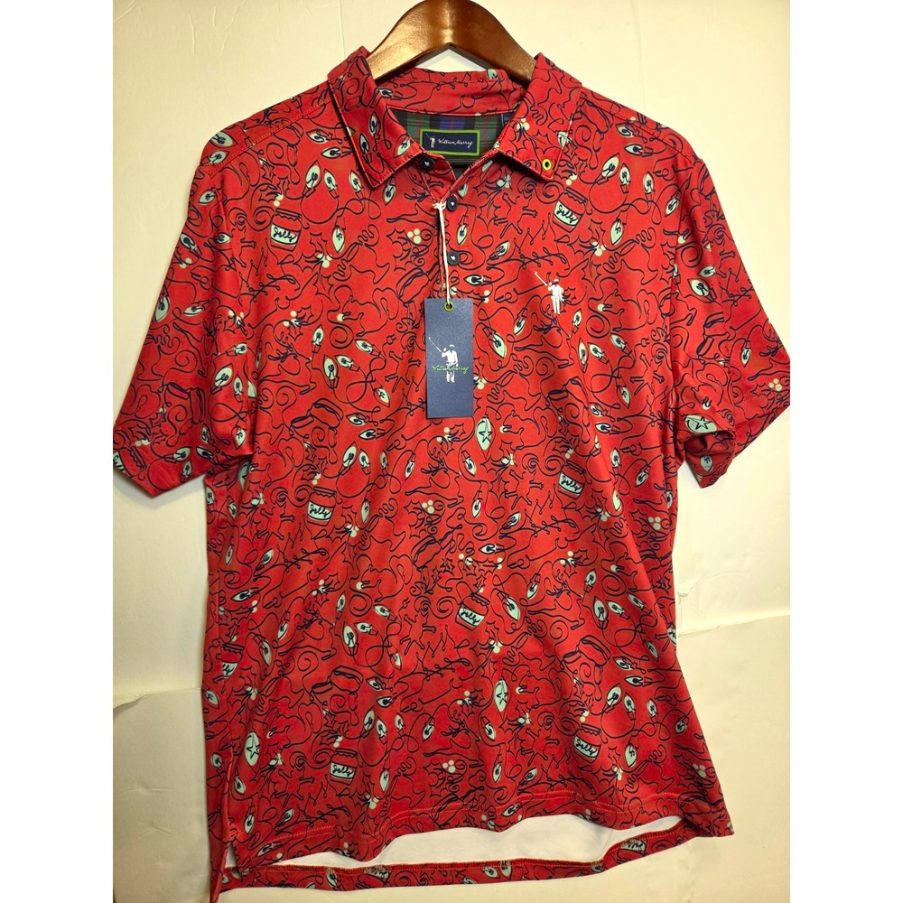 William Murray Men's Red Ntl Lampoons Print Stretch Polo Shirt Short Sleeve, Med